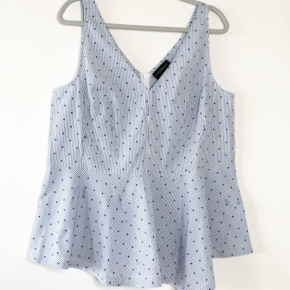 Lane Bryant Blue and White Striped Peplum Tank Top